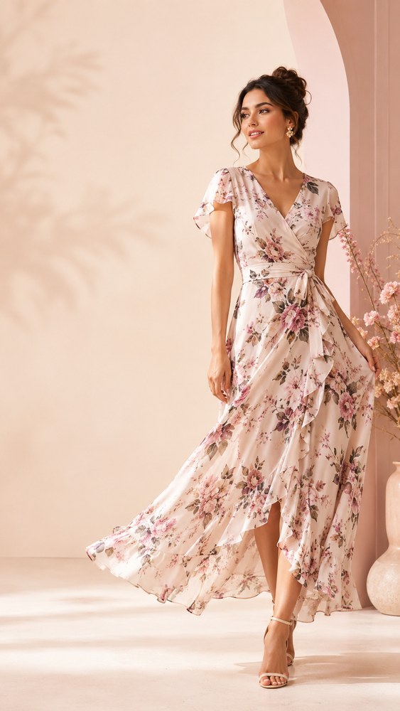 Pembe elbiseli kadın model